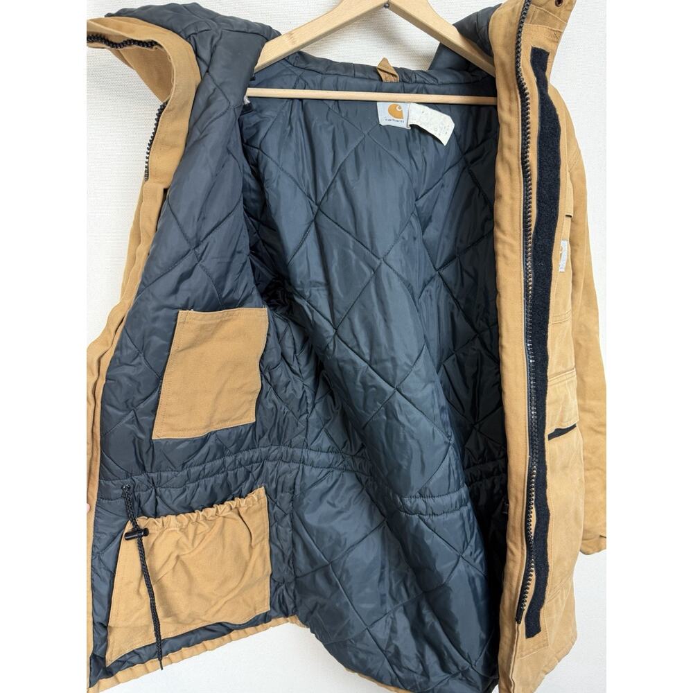 Vintage Carhartt Coat Jacket Brown Quilt Lined Hooded Men’s Size M Heavy Rugged - Picture 4 of 13